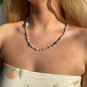 Handmade Blue and White Beaded Necklace